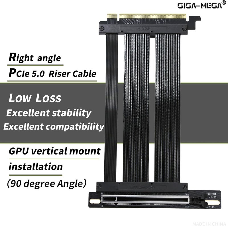 GIGA-MEGA PCIe X16 GEN5 Right Angle Riser Cable PCIe 4.0 and 5.0 with GPU Vertical Mount Bracket for RTX4090,RTX5090D, RX7900XT, RX9070 ATX (16CM GEN5 White) - Image 4